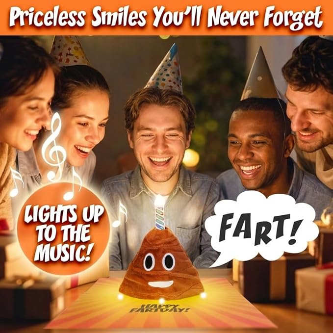 Farting Plush Pop Up Birthday Card - Lights Up & Plays Hilarious Version of "Happy Birthday" Music - Fun Musical Birthday Cards for Family & Friends - Fart Novelty Greeting Card For Men & Women