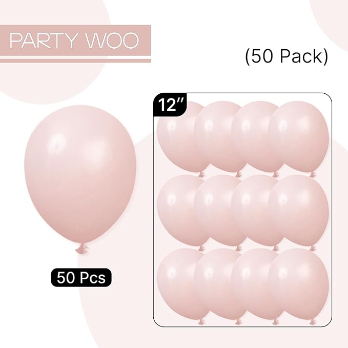 PartyWoo Dusty Pink Balloons 50pcs 12 Inch Boho Blush Lilac Pink Latex Helium Balloons for Princess Birthday Baby Shower Graduation Gender Reveal Anniversary Bachelorette Party Decorations Pink-F54