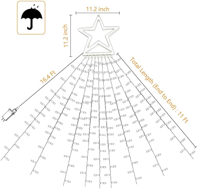 Christmas Decoration Star Lights Outdoor, 320 LED 16.4Ft Christmas Tree Toppers String Lights[8 Modes& Waterproof] for Halloween Xmas New Year Holiday Birthday (Iron-White)