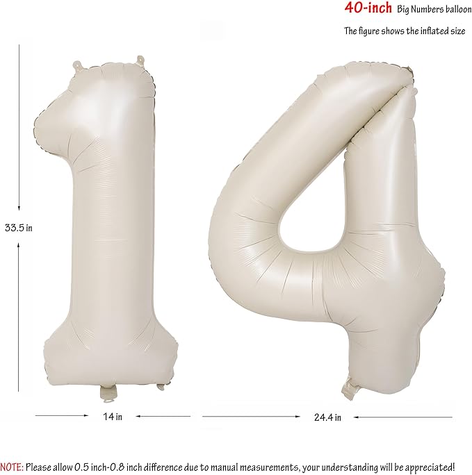 40 In Cream white Number Balloons Helium Foil Mylar Balloon Birthday Party banquet Decoration Digital 14