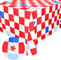 xo, Fetti Fourth of July Washable Tablecloth - 9ft. | USA Red White and Blue Party Decorations, American Flag Party Supplies, 4th of July Patriotic Decor, Stars and Stripes Tableware