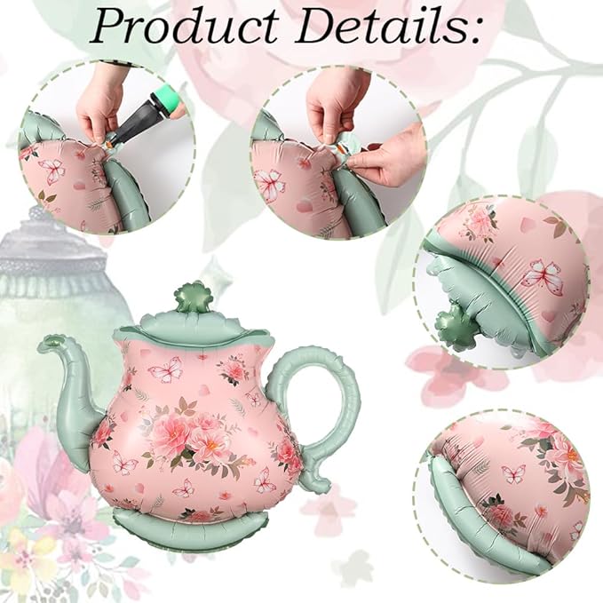 Tea Party Decorations 139pcs Pastel Tea Party Balloon Arch Garland Kit with Pink Green Teapot Mylar Balloon for Let's Par-Tea Girls Birthday Spring Garden Tea Party Decor (Tea Party)