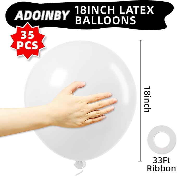 18 Inch Balloons - 35Pcs Large Thick White Latex Balloons for Birthday, Baby Shower, Wedding, Graduation, Themed Party Decorations