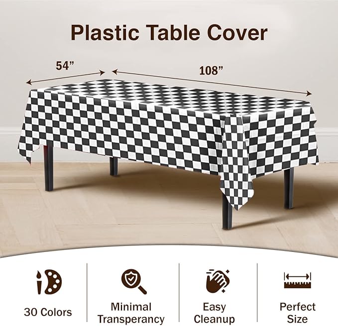 Exquisite 12-Pack Premium Plastic Tablecloth Pack of 12 - Premium Plastic Tablecloth 54 Inch x 108 Inch Rectangle Table Cover - Checkered
