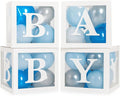 Baby Shower Boxes with Letters – White Boxes with Blue, Silver & White Balloons – 44-Piece Gender Reveal & Party Decoration Set by Vellax