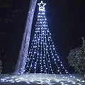 PUHONG Christmas Decoration Outdoor Star String Lights,16.4Ft Christmas Tree Toppers Lights 320 LED 8 Memory Modes with 14" Lighted Star for Halloween Christmas New Year Holiday Birthday(White)