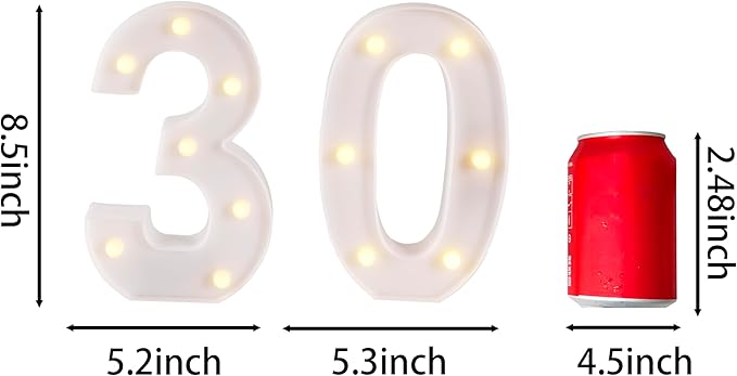 30th Birthday Decorations for Her Him,30th Birthday Centerpieces Table Decorations for Women Men,Light Up Numbers 30 Sign for Party Backdrop Wall Decor for 30 Wedding Anniversary Decoration