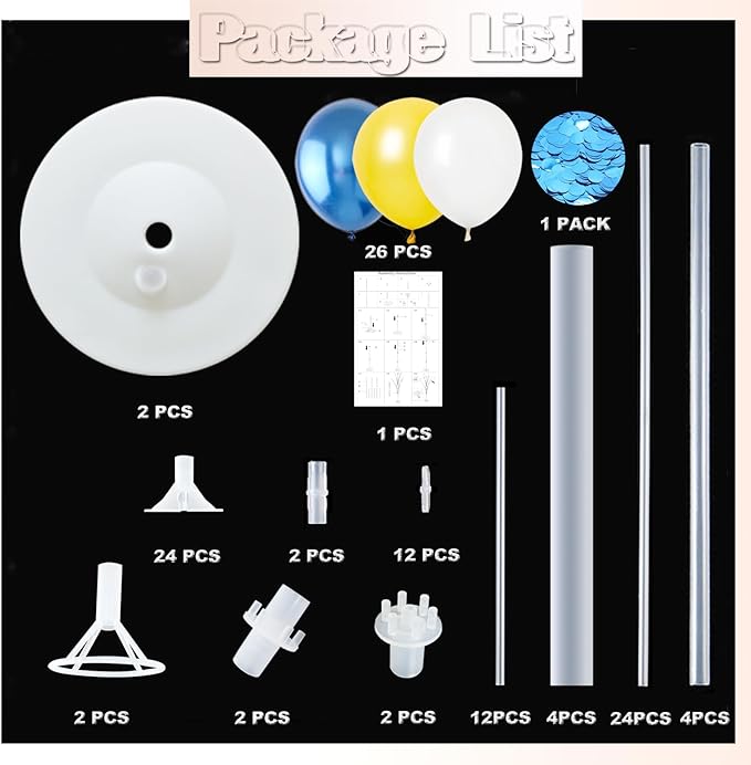 Balloon Column Kit Set of 2 With Balloons Included - Balloon Tower with Stand, Base, and Pole,Backdrop Decoration for Wedding, Baby Shower, Birthday Party, or Bachelorette Parties (Gold Blue white)