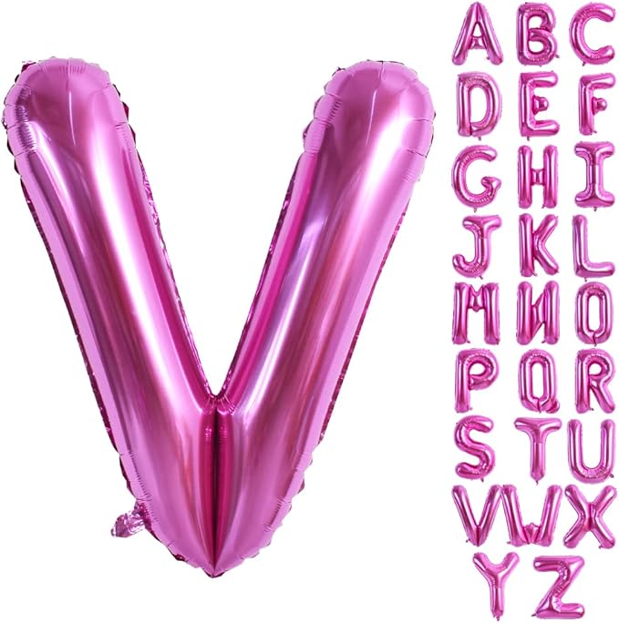 TONIFUL 40 Inch Large Rose Red Letter V Balloon - Giant Hot Pink Alphabet Foil Mylar for Birthday Party Anniversary Supplies Decorations