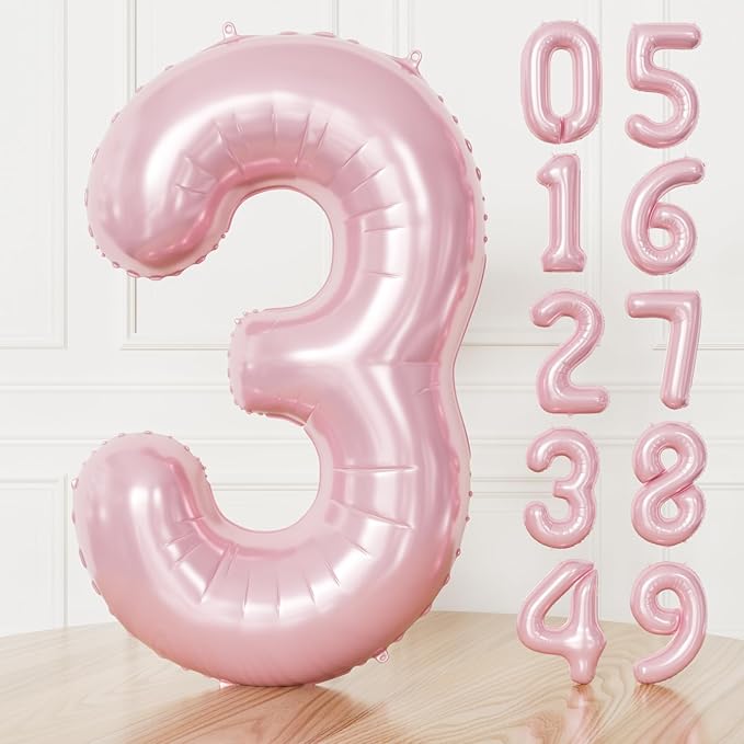 Pink Number 3 Balloons – 40 Inch Giant Foil Number Balloon, Light Pink Number Balloon for Girls Birthday, Baby Shower & Princess Theme Party Decorations