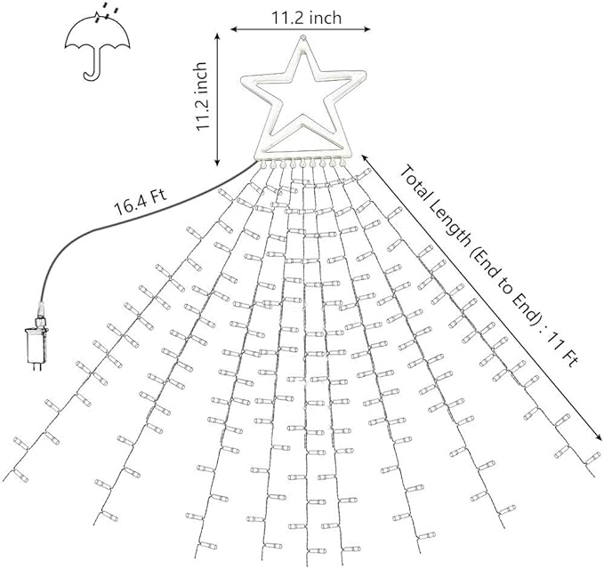 Christmas Decoration Star Lights Outdoor, 320 LED 16.4Ft Christmas Tree Toppers String Lights[8 Modes& Waterproof] for Halloween Xmas New Year Holiday Birthday (Warm White)