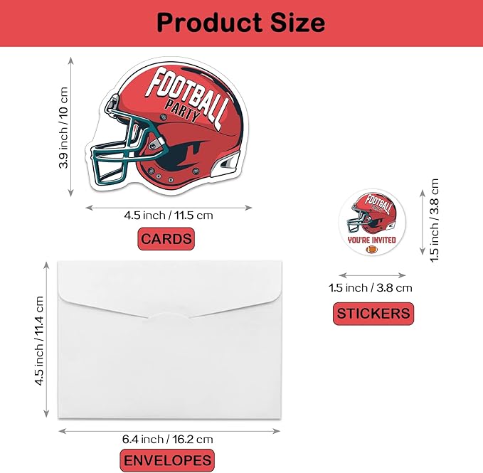 REWIDPARTY Football Party Invitations - Helmet Shaped Fill-in Invitations (Set of 15) with Envelopes & Stickers - Football Sport Party Supplies for Kids