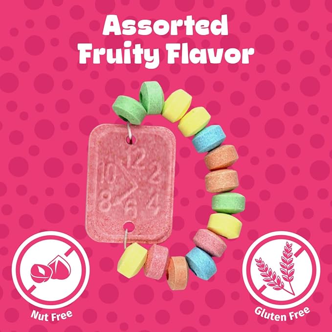 50 Candy Watches Party Favors for Kids - Bulk 50 Count of Pink Individually Wrapped Candy Bracelets with Colorful Fruit Flavor - Stretchable, Edible, Fruity Flavor Rainbow Candies for Party Favor Supplies