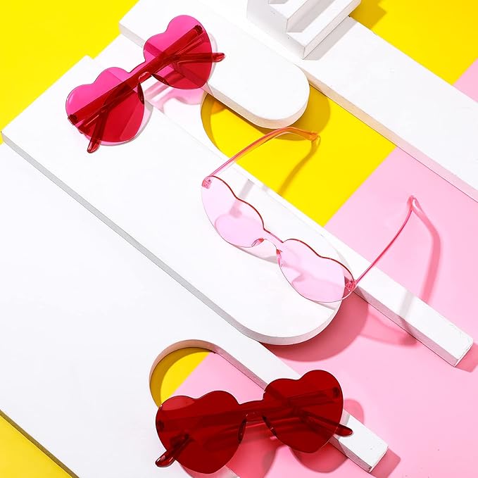 TOODOO 10 Pairs Heart Shaped Sunglasses Rainbow Sunglasses Candy Color Rimless Glasses for Women Girl Party Favor
