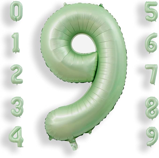 AULE 40 Inch Large 9 Balloon Numbers Sage Green, Big Foil Number Balloons, Giant Helium Happy Birthday Party Decorations for Man and Women, Huge Mylar Anniversary Party Supplies