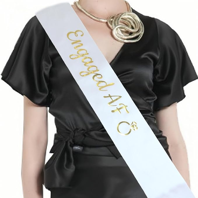 Luwigs Engaged AF Sash with Gold Lettering Wedding Party Bachelorette Engagement Party Bridal Shower Party Favors Decorations Supplies (White)