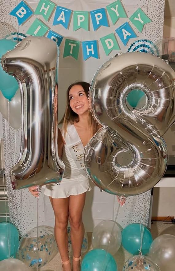 Numbers Balloon 3, 40 Inch Large Silver Balloon for Three Year Old Birthday Decor, 3 13 30 31 Birthday Party Decorations for Wedding Supplies