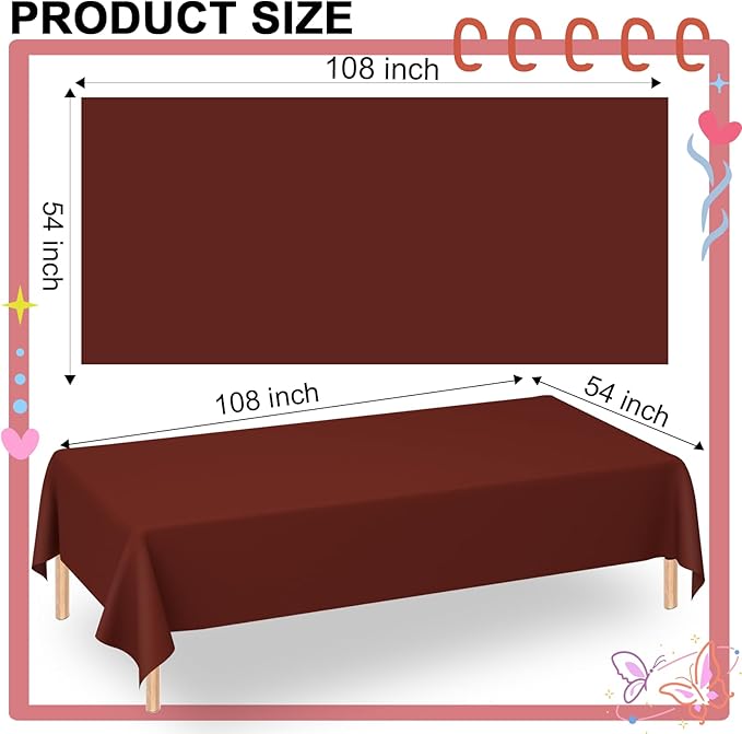 WNINK 2 Pack Maroon Tablecloths Burgundy Disposable Table Covers 54" x 108" Table Cloths for BBQ Birthday Picnic Bridal Shower Engagement Wedding Plastic Table Cloths for Parties