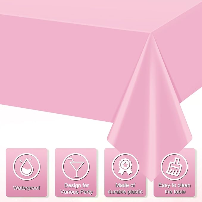 6Pcs Light Pink Tablecloth,Disposable Plastic Tablecloths,Waterproof Pink Rectangle Table Cover for Graduation Birthdays Weddings Anniversary Party Decorations,54 x 108 Inch