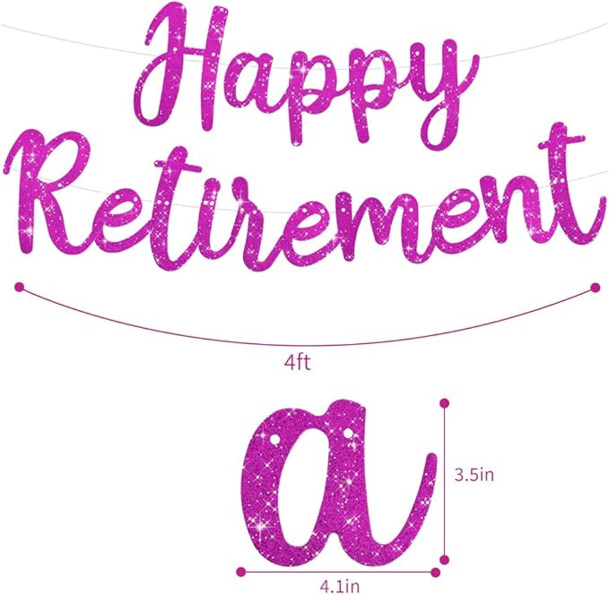 BEISHIDA Purple Glitter Happy Retirement Banner - Pre-Strung, No DIY, Party Supplies