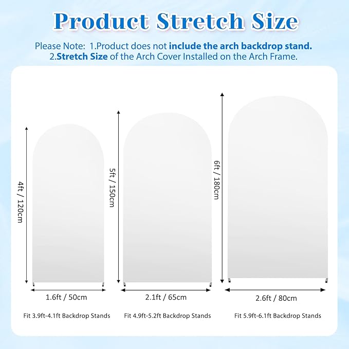 3-Piece Arch Backdrop Cover, Stretchy Spandex Wedding Arch Covers 4FT, 5FT, 6FT for Round Chiara Arch Stand, White Arch Cover for Photo Background Happy Birthday Party Banquet Ceremony Decor