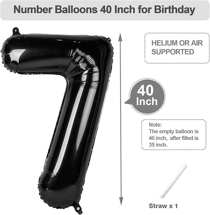 7 Balloon Black Number, 17th Birthday Decorations For Boys And Girls, 40 Inch Big Balloons for 7, 17, 27, 70 Birthday, Wedding Anniversary, Christmas, New Year, Halloween Party Decoration
