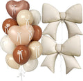 16Pcs Apricot Brown Heart Balloons, 38 Inch Bow Balloons, Tan Beige Sand White Balloon and Bow Heart Shaped Foil Balloon for Neutral Birthday Wedding Bridal Baby Shower Valentines Day Decorations
