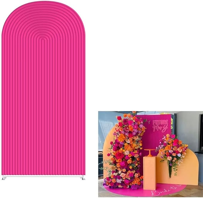 HUAYI Fuchsia Rosy Ripples Pattern Arch Backdrop Cover for Birthday Party Wedding Baby Shower Decorations Chiara Backdrops Arched Wall Frame Stands Covers Props GP-458 3ft * 6ft