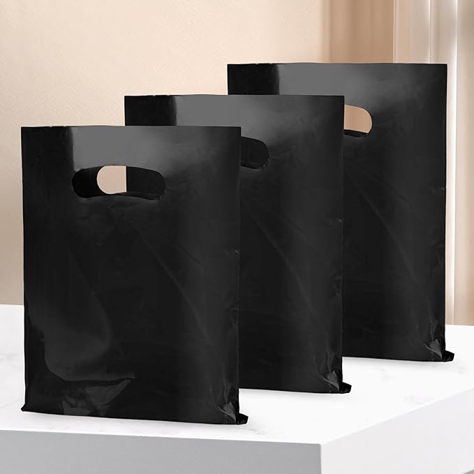 100 PCS Black Small Gift Bags, 6"x8" Merchandise Bags for Small Businesses, Goodie Bags Party Favor Bags for Kids, Treat Bag Retail Bag with Handle for Kids Birthday, Christmas