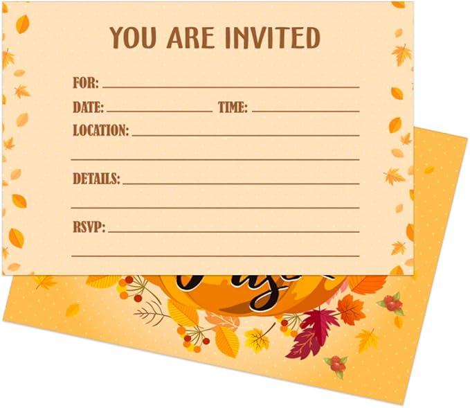 SICOHOME Thanksgiving Party Invitations - 12pcs 5"x7" Friendsgiving Invitations with Envelopes for Kids Adult Baby Shower Fall Birthday Invitations Thanksgiving Greeting Cards Party Favors Supplies