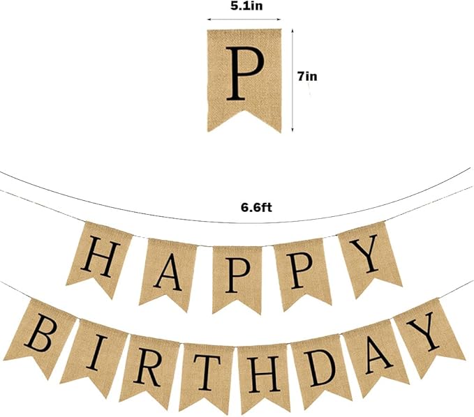 Happy Birthday Banner - Burlap Black Happy Birthday Sign - Neutral Birthday Party Decorations for Man/Woman/Boy/Girl