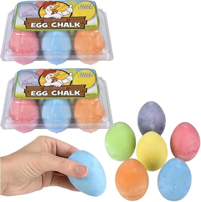 12-Pack Easter Egg Chalk, Sidewalk Chalk for Kids, Easter Basket Stuffers Gifts Fillers, Perfect For Easter Egg Hunt, Party Favors, 2.5" Inch