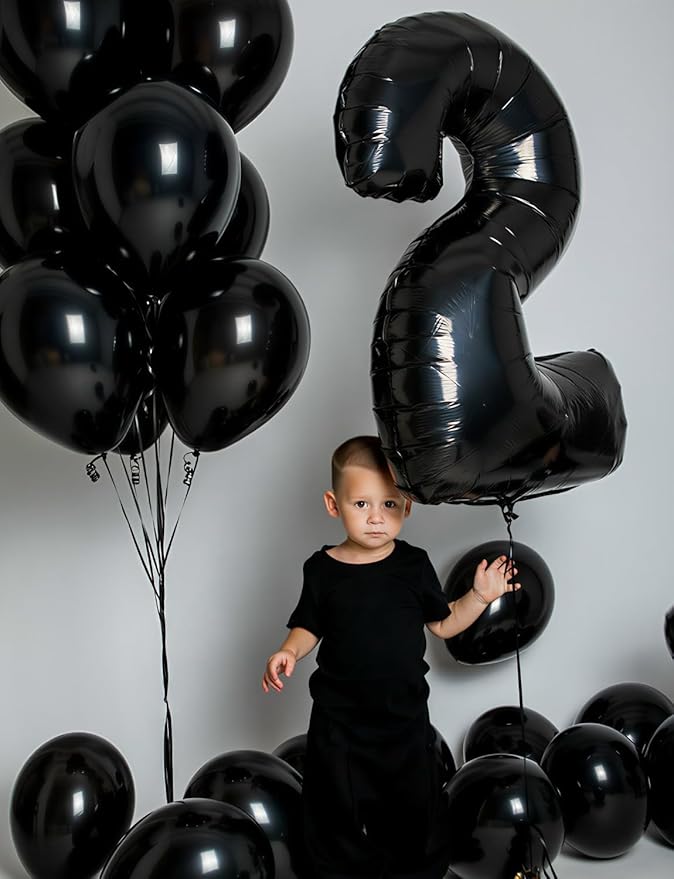 Black Number 2 Balloons – 40 Inch Giant Foil Number Balloon, Black Number Balloon for Men Women Boys Girls Birthday Graduation Anniversary Party Decorations