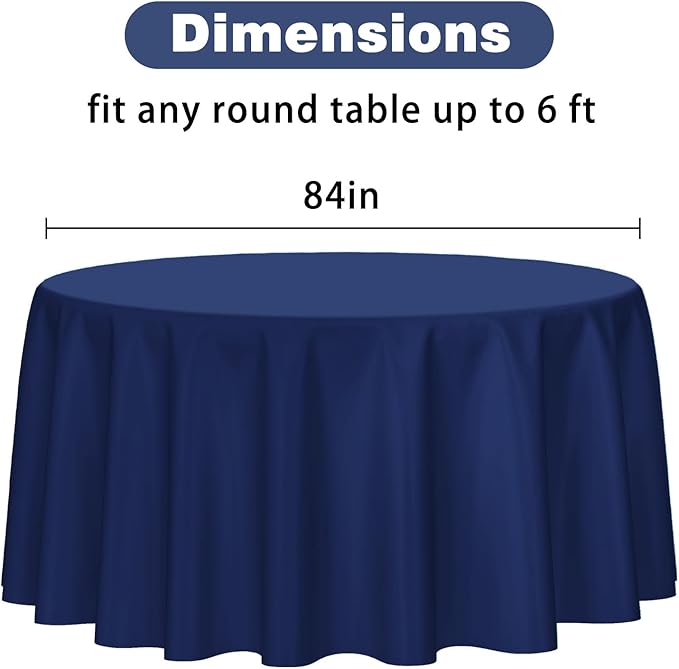 Kopokita 2 Pack Navy Blue Round Disposable Plastic Tablecloths 84 inch Party Table Covers