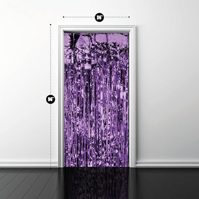 Pack of 2 Purple Foil Fringe Curtains – Purple Tinsel Backdrop for Photo Booth, Birthday, Wedding, Baby Shower, Bachelorette, Christmas & Holiday Party Decorations