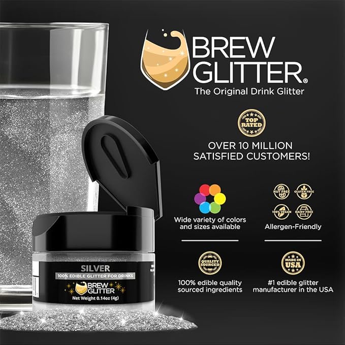 Brew Glitter Edible Glitter for Drinks, Cocktails, Beer, Garnish & Beverages (Silver, 4 Grams)