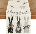 Artoid Mode Black Grey White Rabbit Bunny Happy Easter Table Runner, Spring Seasonal Holiday Kitchen Dining Table Decoration for Home Party Decor 13 x 72 Inch