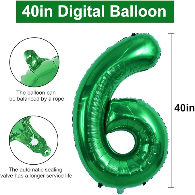 TONIFUL 40 Inch Dark Green Large Numbers Balloon 0-9 Birthday Party Decorations,Foil Mylar Big Number 6 Balloon Digital 6 for Birthday Party,Wedding, Bridal Shower Engagement Photo Shoot, Anniversary