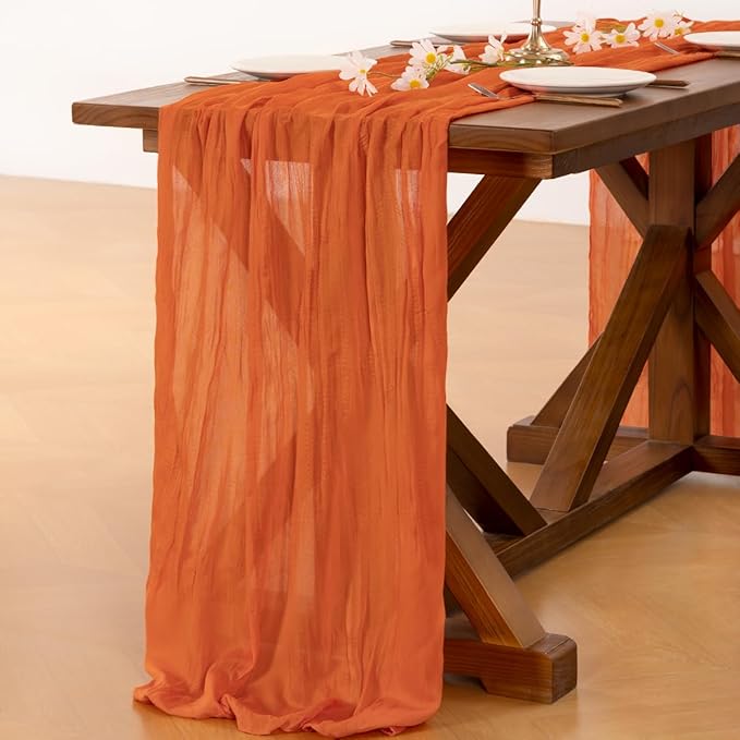 Socomi Orange Easter Spring Cheesecloth Table Runner Boho Rustic Gauze 120 inch 10FT Cheese Cloth Runner for Wedding Party Baby Shower Birthday Home Decor Holiday Decorations
