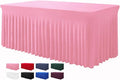 Table Skirts for Rectangle Tables 6ft - One-Piece Pink Tablecloths and Skirt, Wrinkle Resistant Ruffles Elastic Cover for Banquets, Weddings, Events, Parties