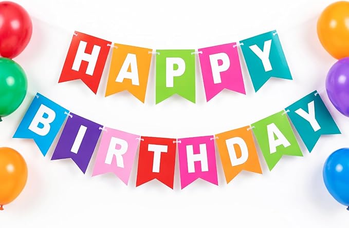 Rainbow Happy Birthday Banner Colorful Birthday Flag Bunting for Party Backdrop Decor, Happy Birthday Sign Party Supplies for Women Kids Baby Shower Hanging Decor