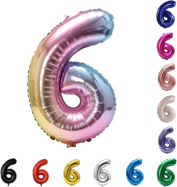 YPSelected 32 Inch Large Foil Helium Number Balloon Birthday Wedding Party 0-9 (Rainbow, 6)