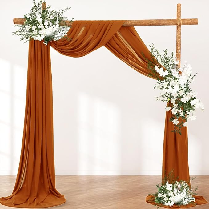 Wedding Arch Draping Fabric 30'' x 18FT Sheer Chiffon Arch Drape Backdrop 1 Panel Terracotta Drape for Easter Bridal Shower Baby Shower Photo Booth Church Decor Birthday Party Outdoor Decor