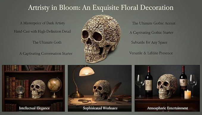Halloween Skull Decoration - Realistic 8.2" Life Size Skeleton Head Prop for Indoor & Outdoor, Durable Plastic Skull Statue for Haunted House, Party, Gift