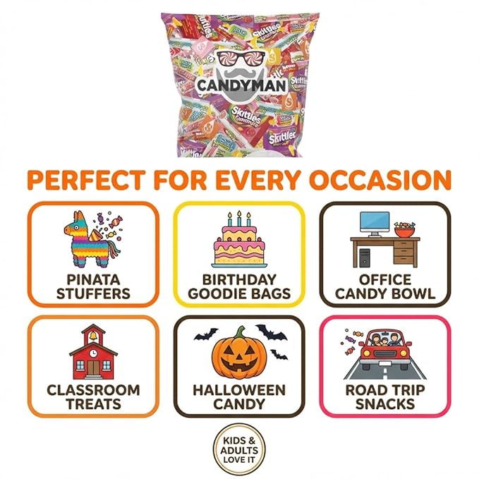 CANDYMAN Assorted Candy Variety Pack 3lbs of Pinata Stuffers, Bulk Candy for Party Favors Goodie Bags for Birthday Party, Candies in Bulk Individually Wrapped