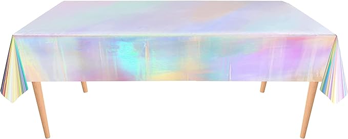 Cheerland 2 Pcs Iridescent Tablecloth Holographic Foil - Disposable Euphoria Sparkle Shiny Iridiscent Rectangle Table Cover Disco Theme for Party Kids Mermaid Unicorn Birthday Baby Shower Bachelorette