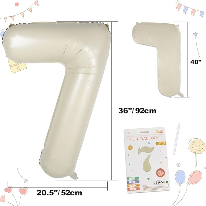 40in Birthday Big Number Balloon - CARGEN Giant Foil Balloons for Women Men Birthday Party Wedding Anniversary Supplies Decorations, Creamy White Seven, No.7