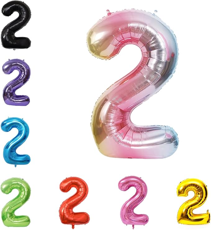 YPSelected 40 Inch Gradient Color Large Foil Helium Number Balloon Birthday Wedding Party 0-9 (Rainbow, 2)