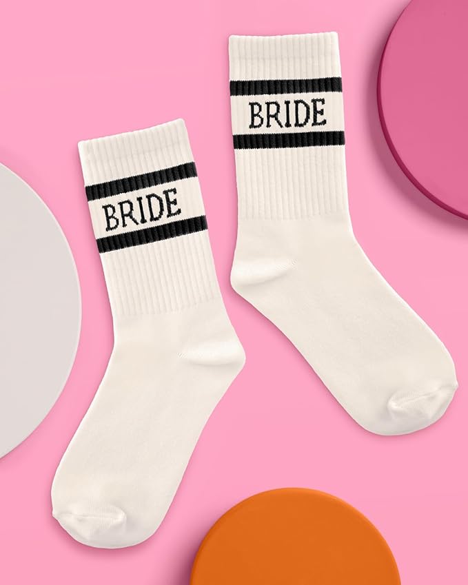 xo, Fetti Bride Socks, Ivory + Black | Bride To Be Gift, Bachelorette Decorations, Wedding Day Slippers, Bridal Footwear Gift