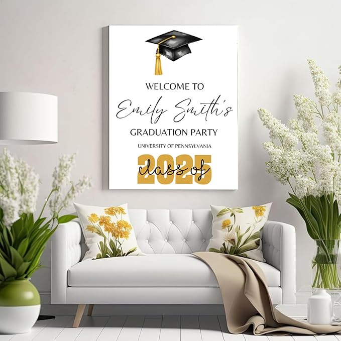 Graduation Party Welcome Sign, Photo Graduation Poster, Greenery Grad Poster, Grad Party Decorations, Senior 2025 2026, Class of 2025 Welcome Board,Custom Grad Celebration Sign, Graduates, Canvas 4